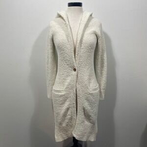 UGG Womens Longline Hooded Cardigan Cream Boucle Knit Sweater XS/S Single Button